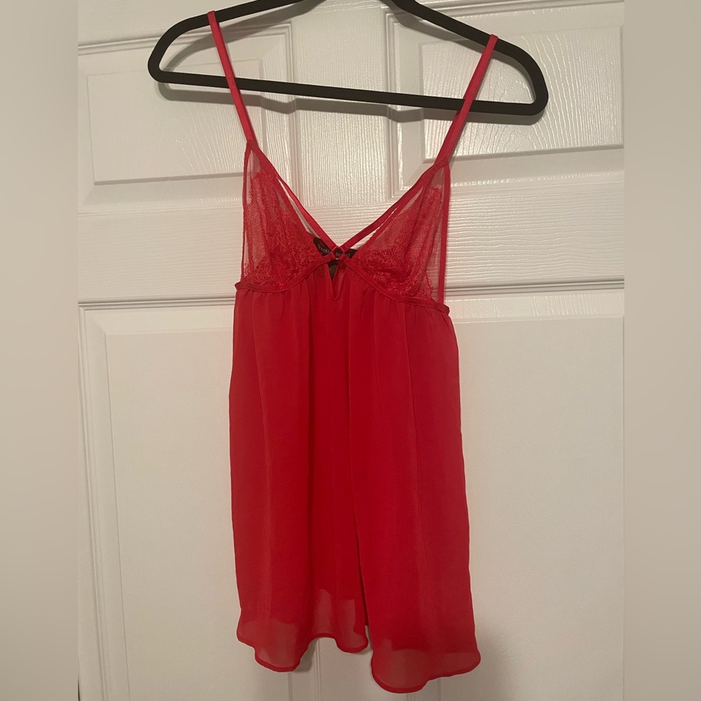 Victoria's Secret Red Sheer Lace Chemise